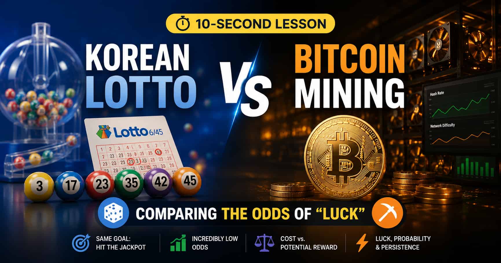 Thumbnail image for the korean lotto vs bitcoin mining comparing the odds of luck.