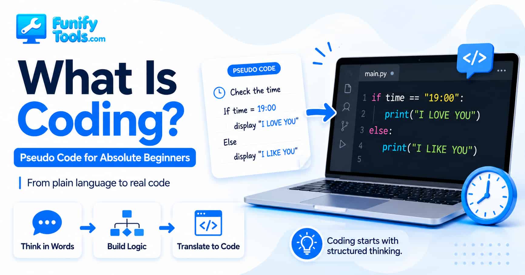 Thumbnail image for the what is coding learning logical thinking through pseudo code.