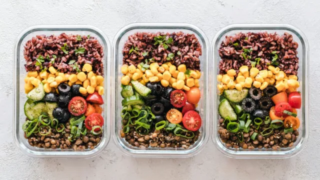 Meal prep containers with balanced portions