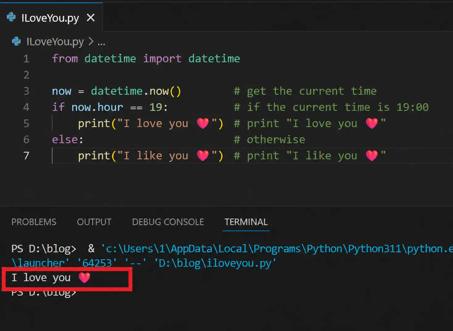 Simple conditional output example