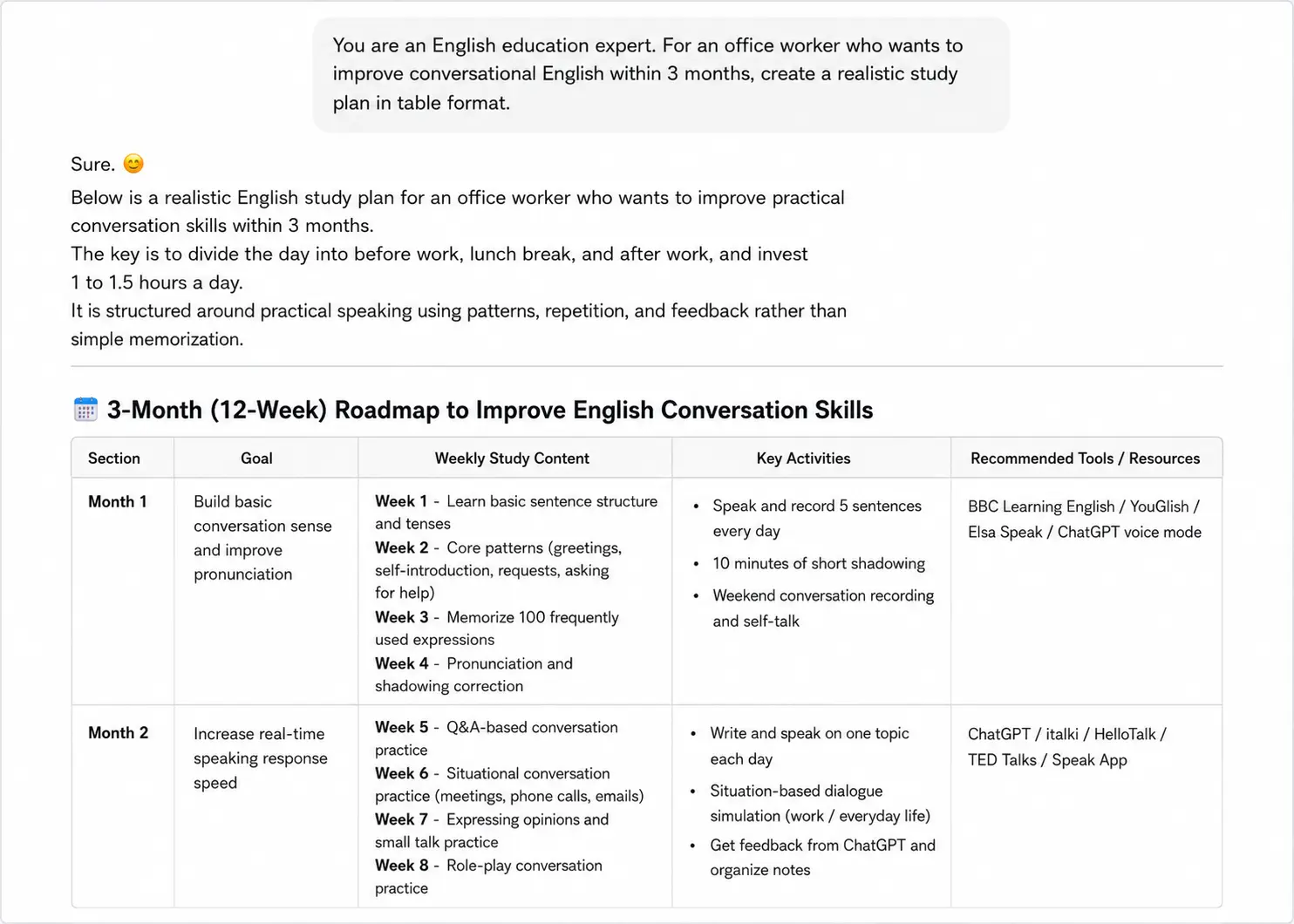 Structured expert prompt example